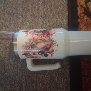 Floral White Tumbler with Handle